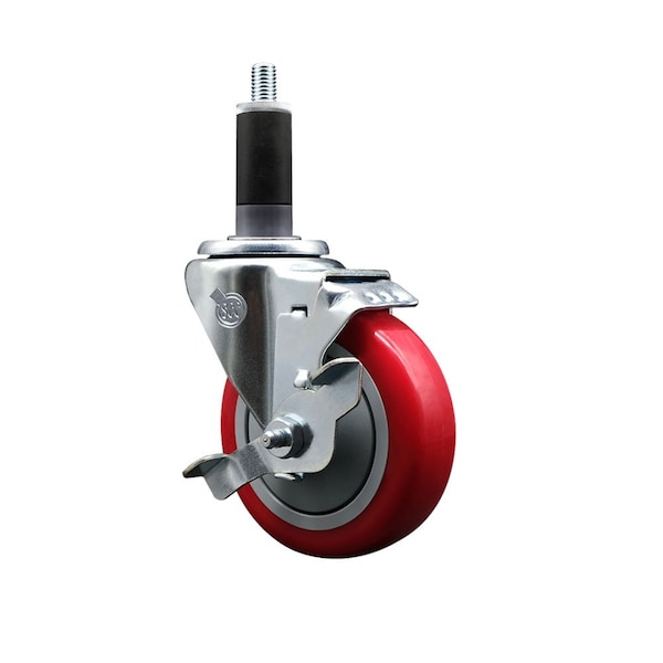 4'' Red Poly Swivel 1-1/8'' Expanding Stem Caster with Brake